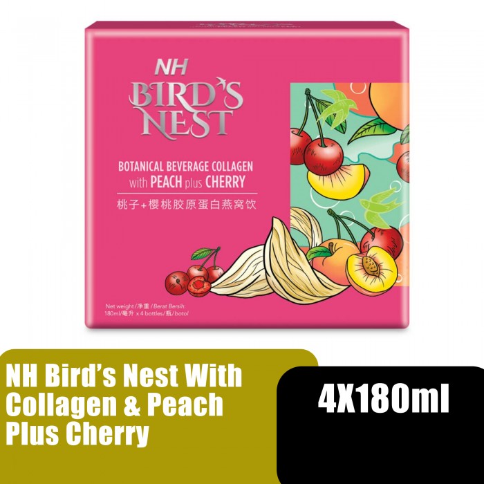 NH Bird's Nest Botanical Beverage With Collagen & Peach Plus Cherry Sarang Burung 180ml x4's