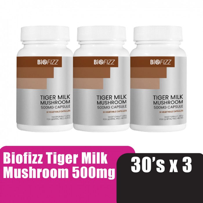 BIOFIZZ Tiger Milk Mushroom Capsule 500mg 30'S x 3 Tiger Mushroom Supplement for Lung 虎乳芝 保健品 补肺