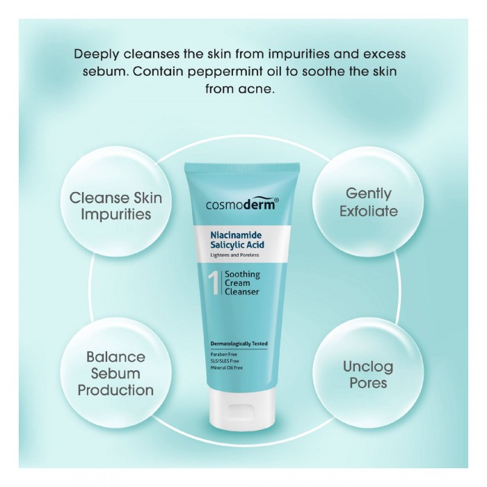 Cosmoderm Niacinamide Salicylic Acid Soothing Cream Cleanser 125ml (Face Wash)