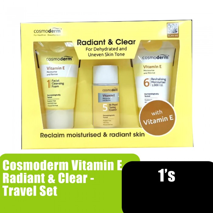 Cosmoderm Vitamin E Radiant & Clear Set - Travel Set (Cleanser , Moisturizer, Toner)