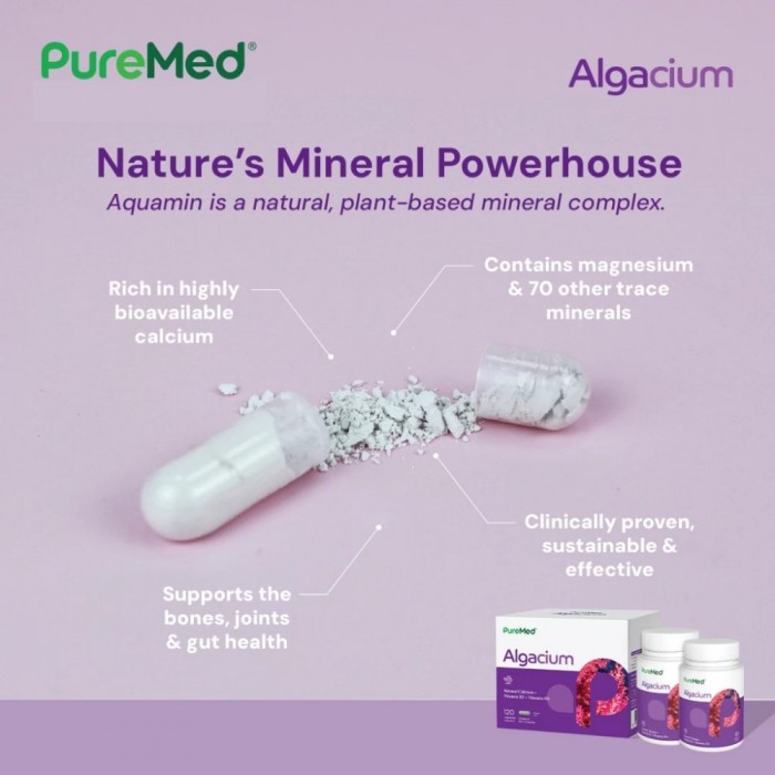 PUREMED Algacium 60's for Bone Supplement with Calcium, Vitamin D3, Vitamin K2