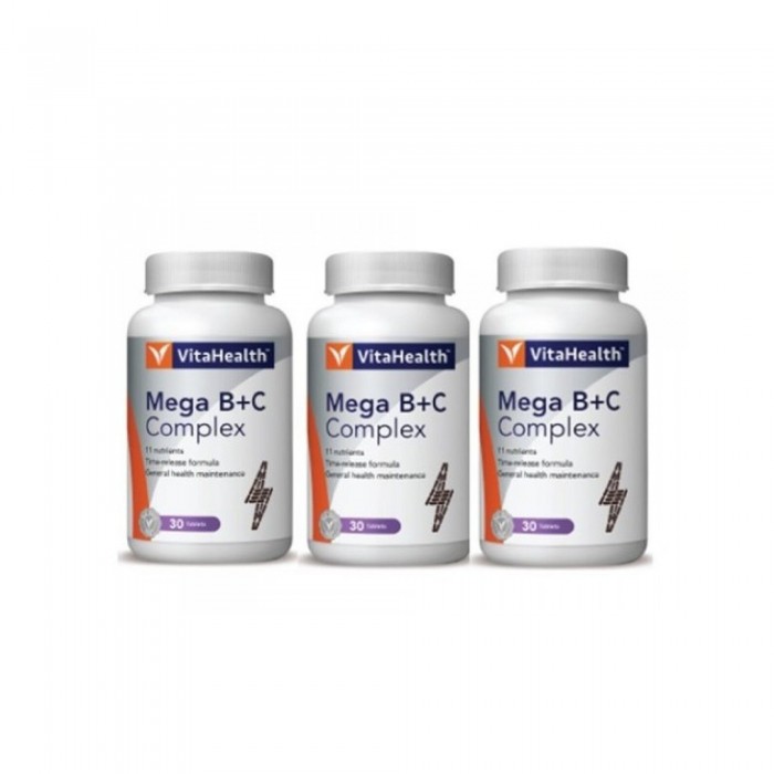 Vitahealth Mega B+C Complex (Vitamin B,C) 3x30's 维生素 maintain good health& enegry boost