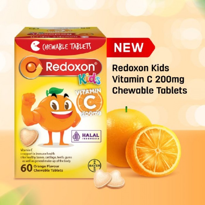 Redoxon Kids Plain Chewable Vitamin C Orange Flavour 60's for immune support / teeth/ bone /gums health (Halal)