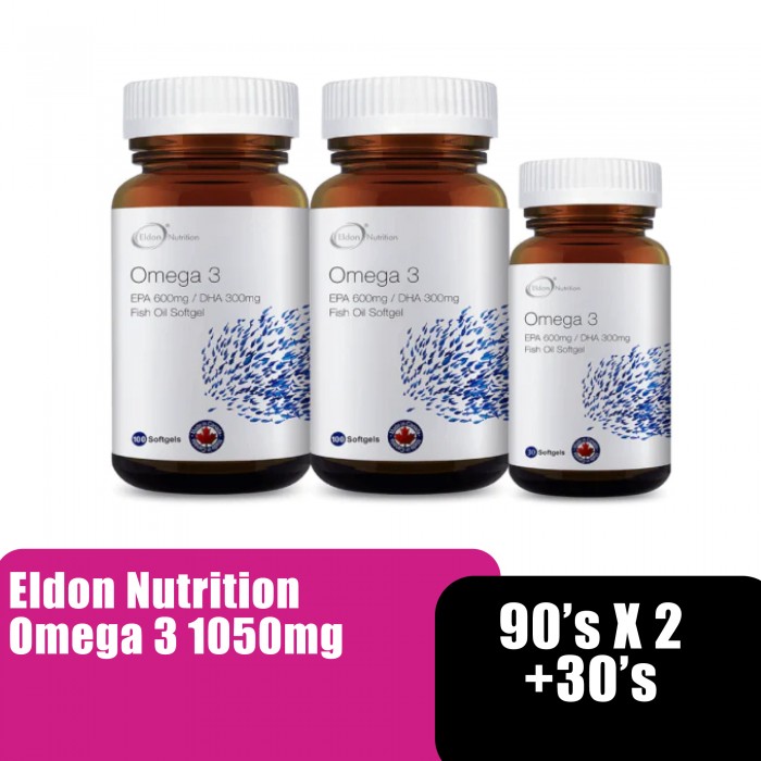 ELDON Nutrition Omega 3 Fish Oil Supplement,Memory Booster Brain Supplement,Heart Supplement (补脑)(1050mg x 90's x 2)+30