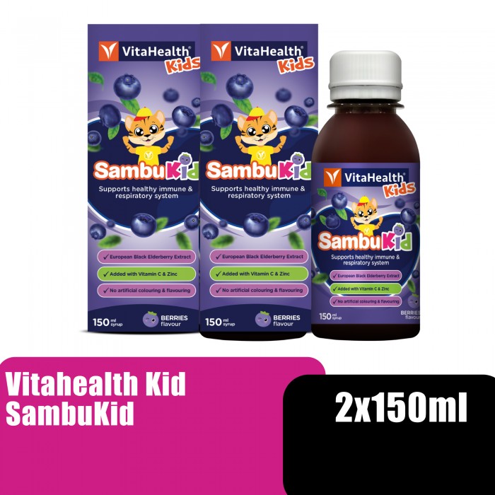 VitaHealth Sambucol Kids Supplements with Elderberry & Vitamin C - 2 x 150ML