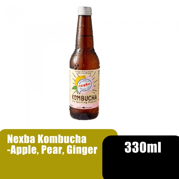 Nexba Kombucha Bottle, Kombucha Tea, Kombucha Probiotic (康普茶 / 红茶菌) Apple, Pear, & Ginger - 330ml