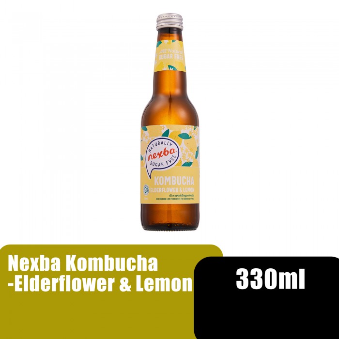 Nexba Kombucha Bottle, Kombucha Tea, Kombucha Probiotic (康普茶 / 红茶菌) Elderflower & Lemon - 330ml