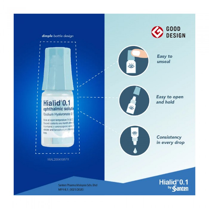 Hialid 0.1 Opthalmic Solution Eye Drop 5ml 1's - Eye Drops For Dry Eye / Ubat Titis Mata Sensitive / Ubat Mata 眼药水