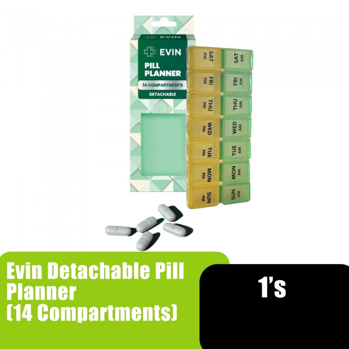 Evin Detachable Medicine Pill Box, Medicine Box, Weekly Pill Box Organizer, Medicine Container - 14 Compartment