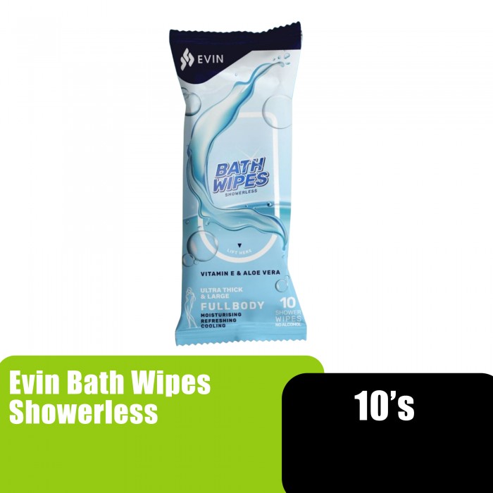 Evin Bath Wipes Adult, Body Wipes Adult Wipes, Adult Wet Wipes, Kain Mandi Basahan (濕紙巾) - 10's