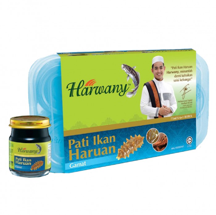 HARWANY Essence Of Black Fish Sea Cucumber Gamat 75ml X 6's + FOC 1's - Harwany Pati Ikan Haruan Asli / Pati Ikan Haruan