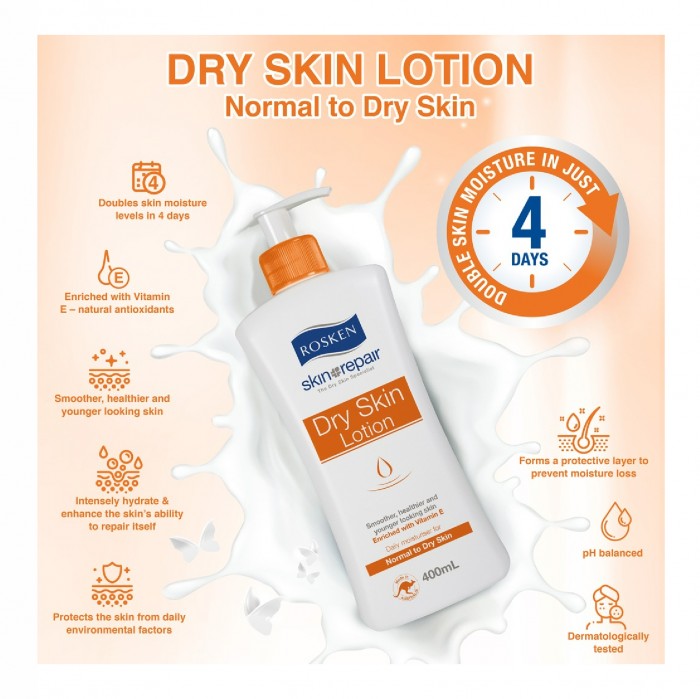 ROSKEN Dry Skin Body & Hand Lotion With Vit E 250ML Losyen badan & tangan kulit kering 皮膚 敏感 止癢身体乳