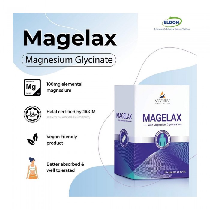 ELDON Ascentia Magelax Magnesium Support Capsules 60's - Memory Booster Brain Supplement, Heart Supplement 补脑 保健品