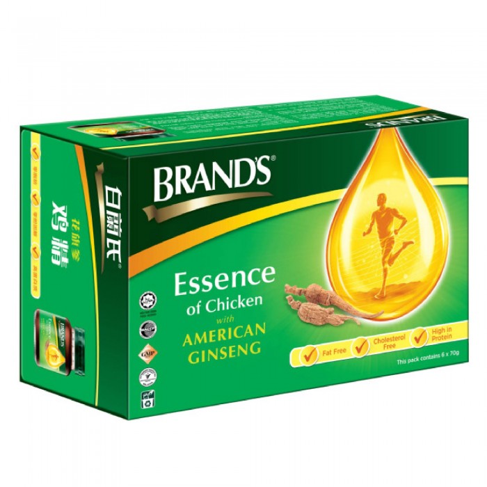 BRANDS Essence of Chicken with American Ginseng 70g X 6's with High Protein Chicken Essence for Memory, Immune & Energy