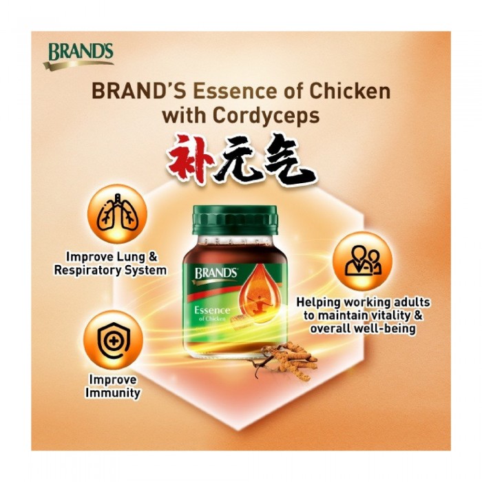 BRANDS Essence of Chicken with Cordyceps 70g X (12's+1's) with High Protein Chicken Essence for Respiratory, Immune & En