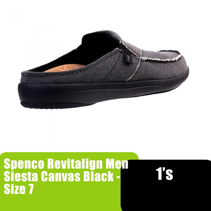 Spenco Revitalign Men Siesta Canvas (BLACK) Orthopedic Shoes, Spenco Shoe Man, Plantar Fasciitis Slipper - Size 7