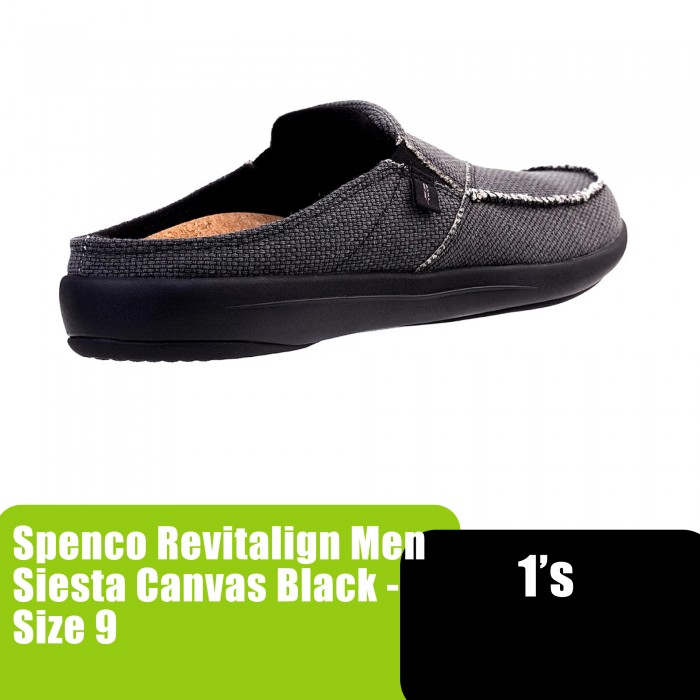 Spenco Revitalign Men Siesta Canvas (BLACK) Orthopedic Shoes, Spenco Shoe Man, Plantar Fasciitis Slipper - Size 9