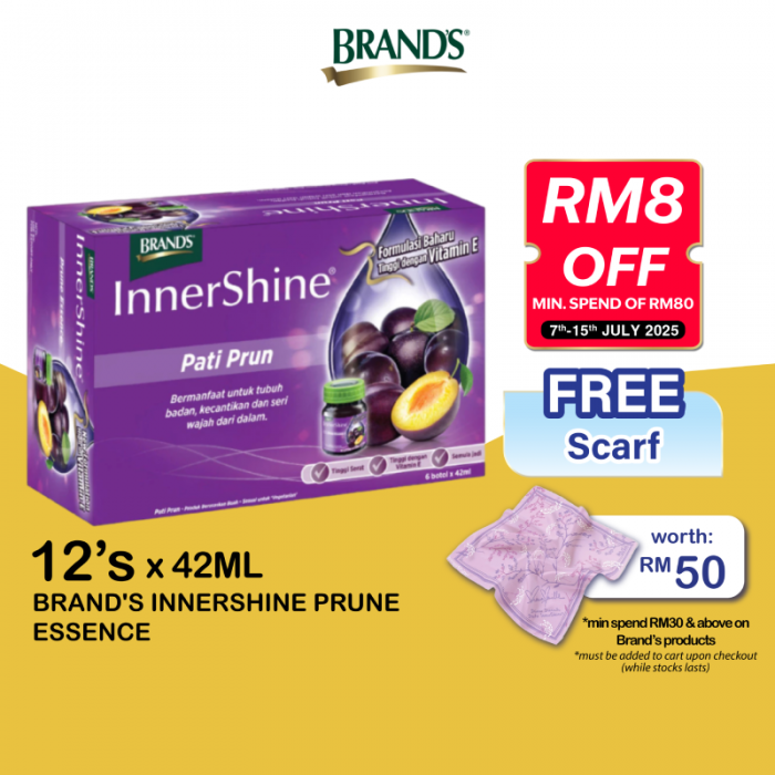 BRANDS Innershine Prune Essence 42ml X 6's with Pati Prune, Prune Extract & Vitamin E for Brightening Skin & Gut Health