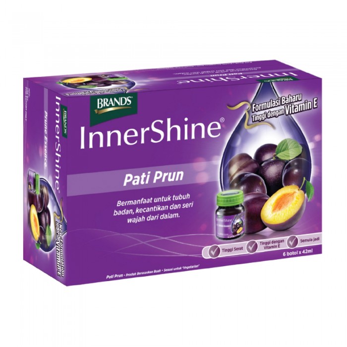 BRANDS Innershine Prune Essence 42ml X 6's with Pati Prune, Prune Extract & Vitamin E for Brightening Skin & Gut Health