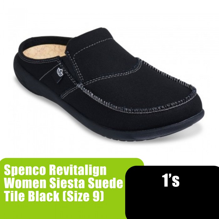 SPENCO Revitalign Women Siesta Suede Tile (Black) Orthopedic Shoes, SPENCO Shoe Woman, Plantar Fasciitis Slipper SIZE 9