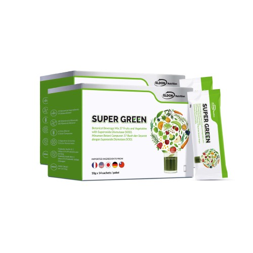 Eldon Nutrition Super Green Anti-Inflammatory, Antioxidant, BP Blood Pressure Supplement, Suplement Tekan Darah 14's x 2