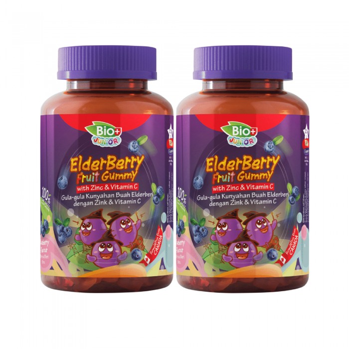 BIO+ Junior Elderberry Gummy with Zinc & Vitamin gummy for kids 60's X 2 (Blueberry Flavour)  / with FOC supplement for