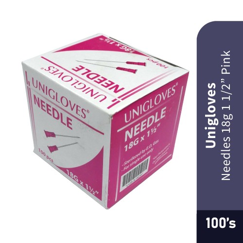 UNIGLOVES Needles 18G-1-1/2 (100's) Pink [BD Injection Needle/Syringe Needle/Jarum Suntikan/Jarum Suntik/针头]