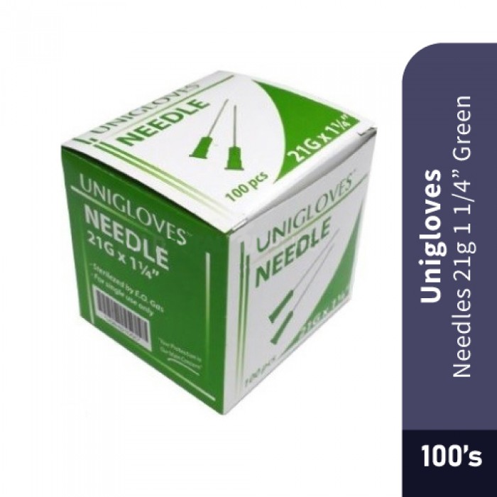 UNIGLOVES Needles 21G-1-1/4 (100's) Green [BD Injection Needle/Syringe Needle/Jarum Suntikan/Jarum Suntik/针头]