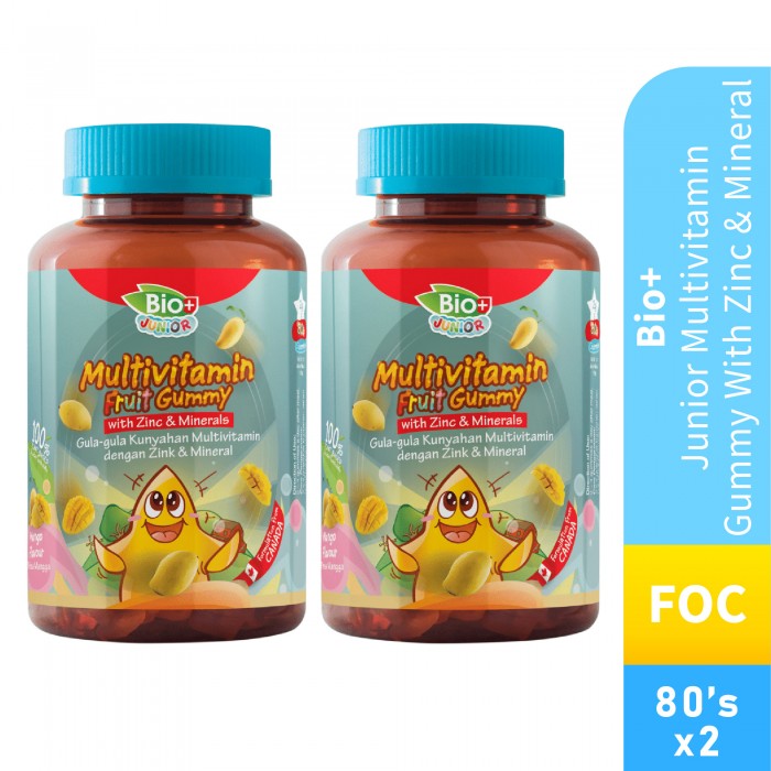 BIO+ Junior Multivitamin Gummy with Zinc & Mineral 80's X2 FOC vitamin D3 80's kids gummy vitamin vitamin budak