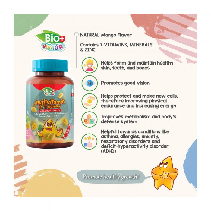 BIO+ Junior Multivitamin Gummy with Zinc & Mineral 80's X2 FOC vitamin D3 80's kids gummy vitamin vitamin budak