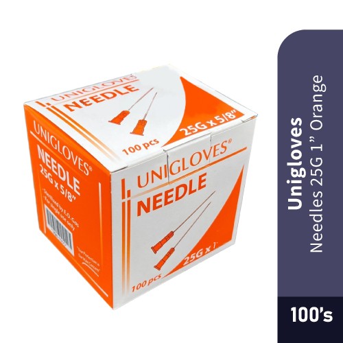 UNIGLOVES Needles 25G 1 (100s) Orange [BD Injection Needle/Syringe Needle/Jarum Suntikan/Jarum Suntik/针头]