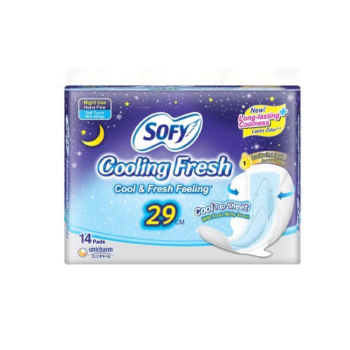 SOFY Cooling Fresh Night Slim Wing Pad 29cm (14's) [Panty Liner/Pantyliner/Sanitary Pad/Tuala Wanita Pad Wanita/衛生棉 sofy