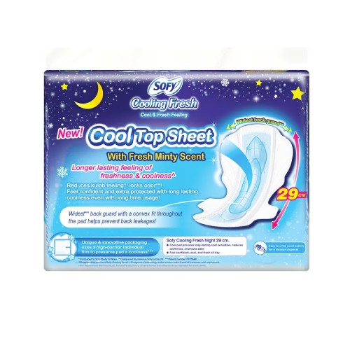 SOFY Cooling Fresh Night Slim Wing Pad 29cm (14's) [Panty Liner/Pantyliner/Sanitary Pad/Tuala Wanita Pad Wanita/衛生棉 sofy