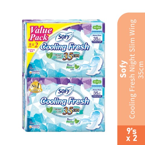 SOFY Cooling Fresh Night Slim Wing Pad 35cm (9's x 2) [Panty Liner/Pantyliner/Sanitary Pad/Tuala Wanita Pad Wanita/衛生棉 s