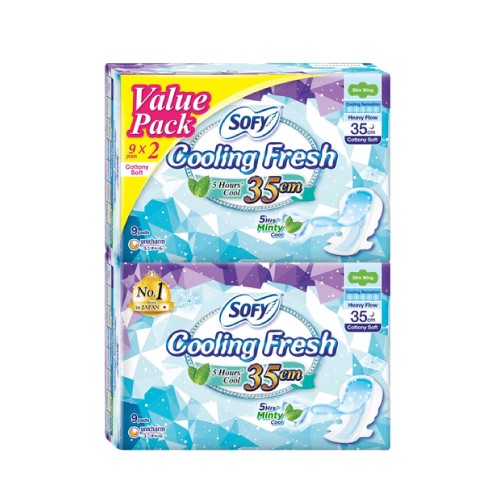 SOFY Cooling Fresh Night Slim Wing Pad 35cm (9's x 2) [Panty Liner/Pantyliner/Sanitary Pad/Tuala Wanita Pad Wanita/衛生棉 s