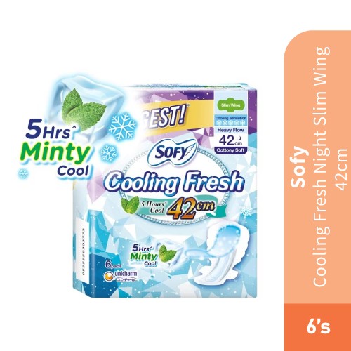 SOFY Cooling Fresh Night Slim Wing Pad 42cm (6's) [Panty Liner/Pantyliner/Sanitary Pad/Tuala Wanita Pad Wanita/衛生棉 sofy