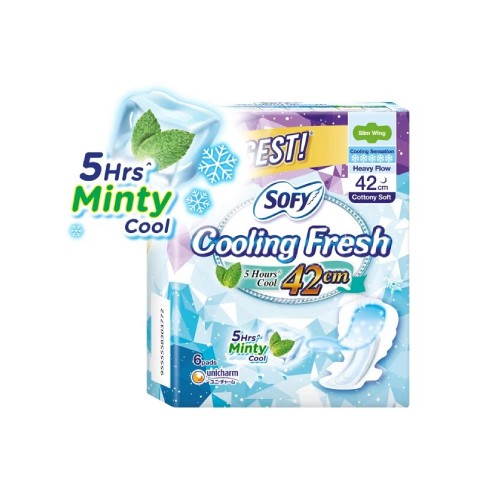 SOFY Cooling Fresh Night Slim Wing Pad 42cm (6's) [Panty Liner/Pantyliner/Sanitary Pad/Tuala Wanita Pad Wanita/衛生棉 sofy