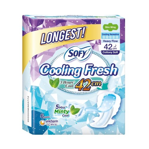 SOFY Cooling Fresh Night Slim Wing Pad 42cm (6's) [Panty Liner/Pantyliner/Sanitary Pad/Tuala Wanita Pad Wanita/衛生棉 sofy