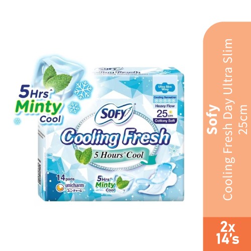 SOFY Cooling Fresh Day Slim Wing Pad 25cm (2 x 14's) [Panty Liner/Pantyliner/Sanitary Pad/Tuala Wanita Pad Wanita/衛生棉