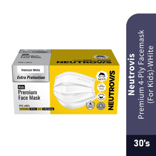 Neutrovis Premium 4-Ply Face Mask Kids - 30s (White), Mask Muka Budak, Mask Budak