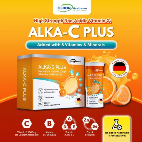 ELDON NUTRITION Alka-C Plus (3 x 10's) Vitamin C 1000mg, Vit C, Vitamin C Effervescent for Gastric Patients