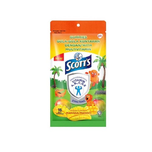 SCOTT Multivitamin Gummies [MANGO] Zipper Pack 15's Vitamin C Gummy Vitamin
