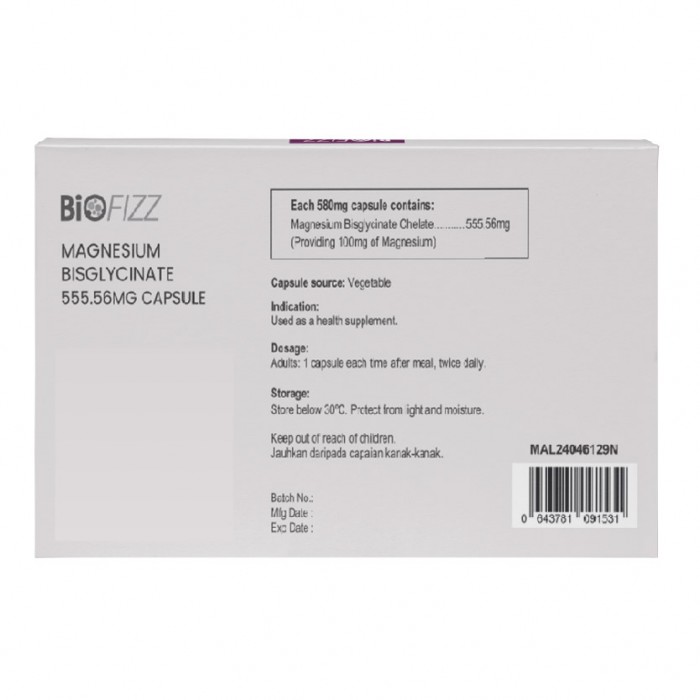 BIOFIZZ Magnesium Bisglycinate (30's  x 2) [Magnesium Glycinate/Magnesium Supplement/镁]