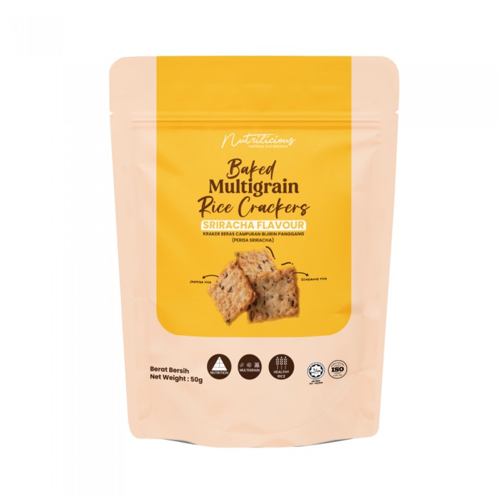 [CLEARANCE] NUTRILICIOUS Baked Multigrain Rice Crackers 50G - Sriracha, Biscuits, Snacks (EXP: 9/25)