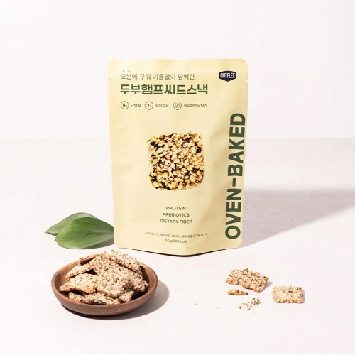 GUTFLEX Oven Baked Snacks Tofu & Hemp Seed 50g with Prebiotic, Protein, Korean Snack, Healthy Snack, Keropok