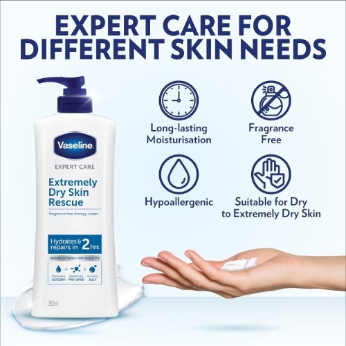 VASELINE Expert Care Extremely Dry Skin Rescue 365ml with Glycerin for Eczema Cream, Moisturizer Cream, 甘油