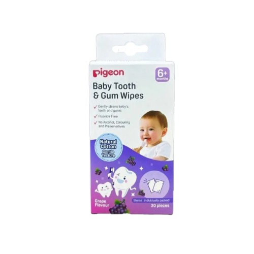 PIGEON Grape-Flavored Tooth & Gum Wipes for Babies 6+ Months (20 Wipes)-Pigeon, Wipes (湿巾)