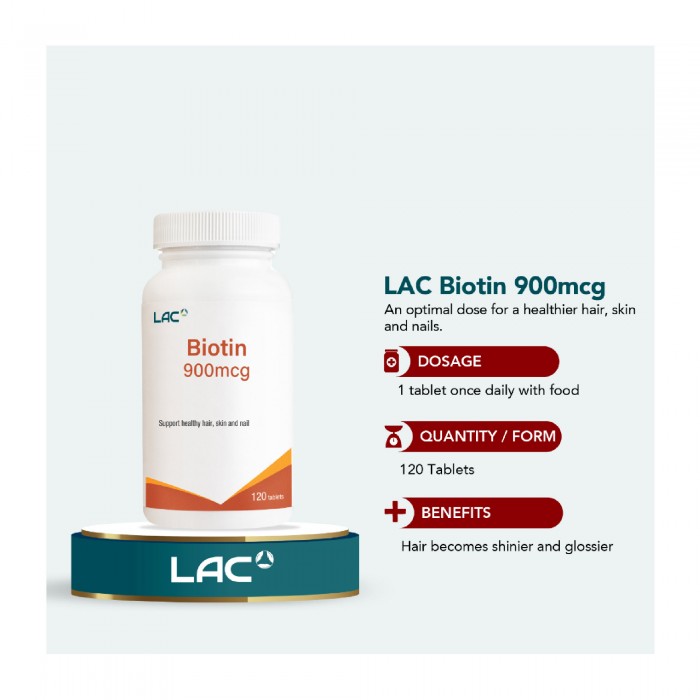 LAC Biotin 900mcg Tablet 120's With Biotin For Hair Supplement, Nail, Skin Supplement, Biotin Supplement