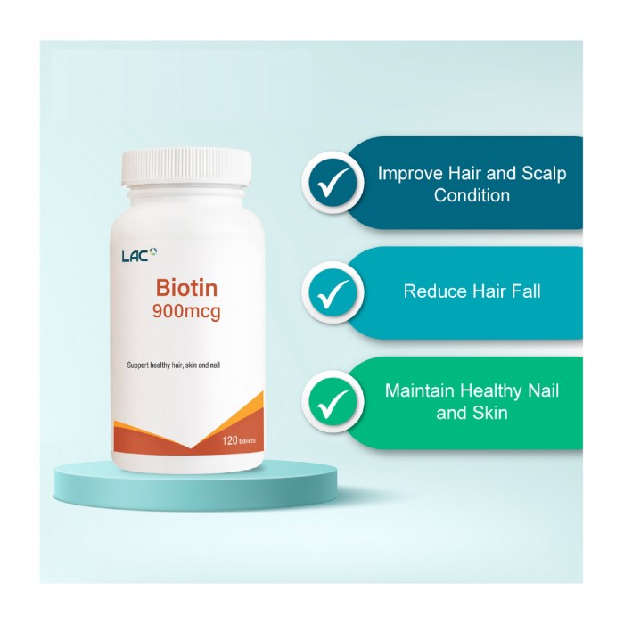 LAC Biotin 900mcg Tablet 120's With Biotin For Hair Supplement, Nail, Skin Supplement, Biotin Supplement