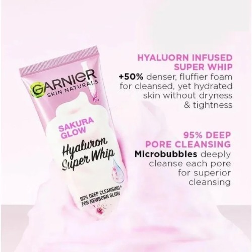 GARNIER Sakura Glow Hyaluron Super Whip 100ml- Cleanser, Skincare, 洗脸霜